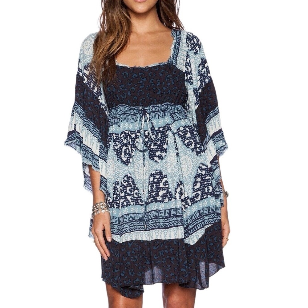 Free People Blue & Navy Printed Mini Dress